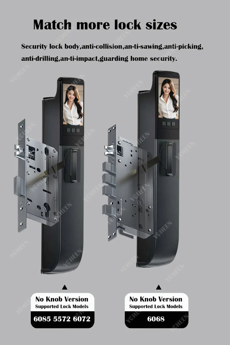 6068,5572,6072,6085 Mortise Lock Tuya Wifi App Camera Smart Digital Lock With Fingerprint Face Key Card Rfid