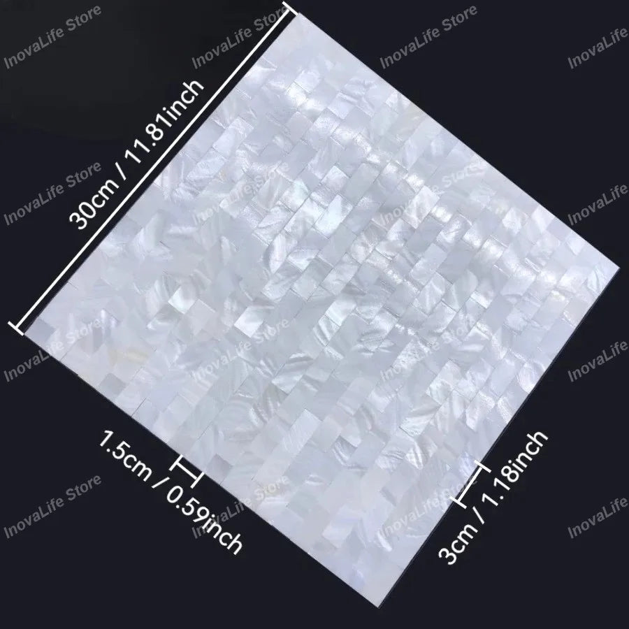 Mother of pearl mosaic tile sheet, glossy white square mosaic, 30x30 cm