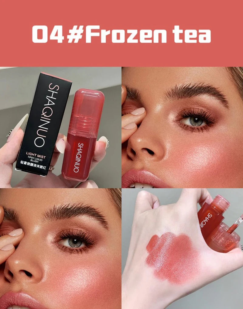 Tidesmit SHAQINUO soft matte liquid blush texture swatch showing natural waterproof peach pink and violet pigment
