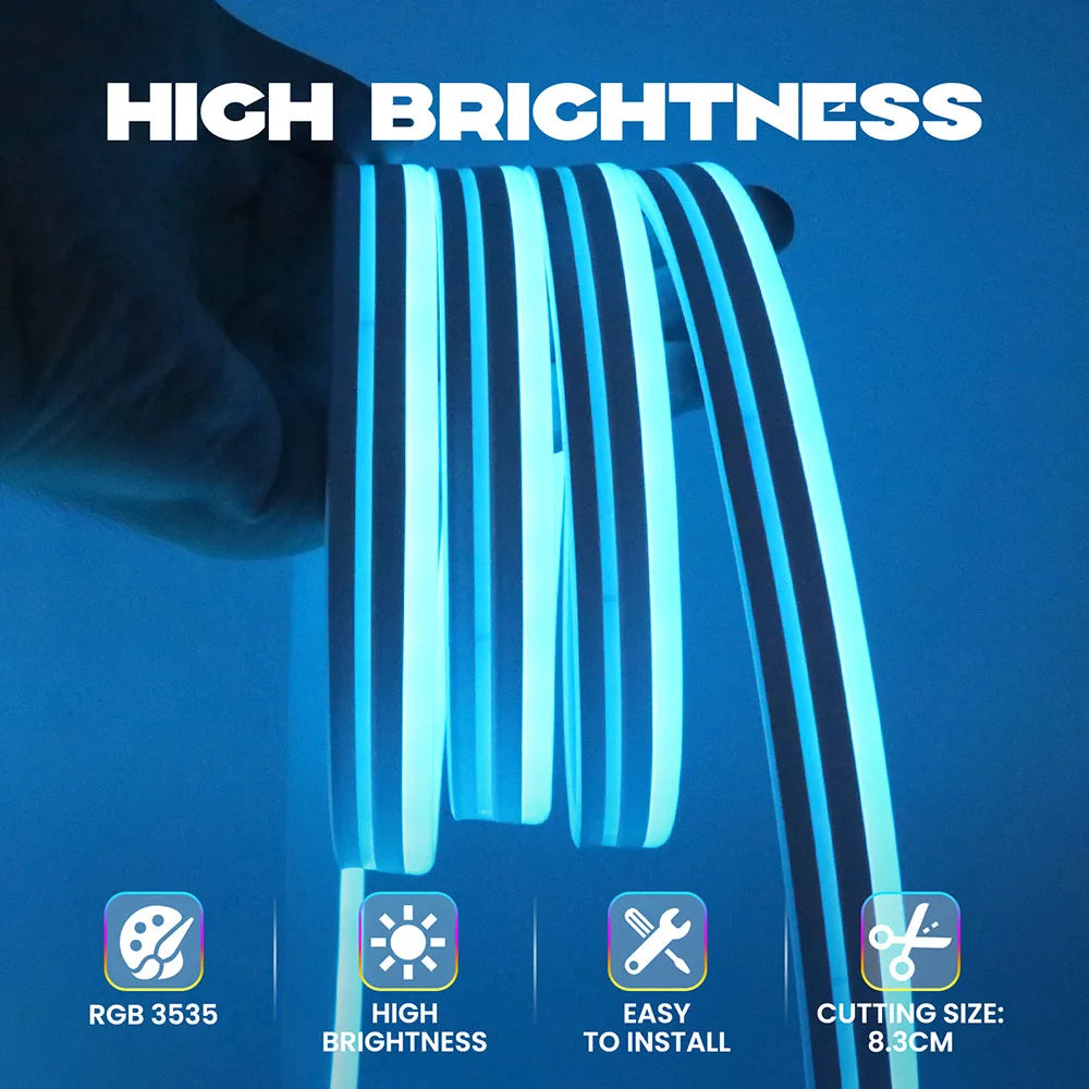 EU Plug DC24V 3535 RGB Neon LED Strip 5/10/15/20/30M Bluetooth Music Sync Waterproof Neon Rope Light for Indoor Outdoor Decor