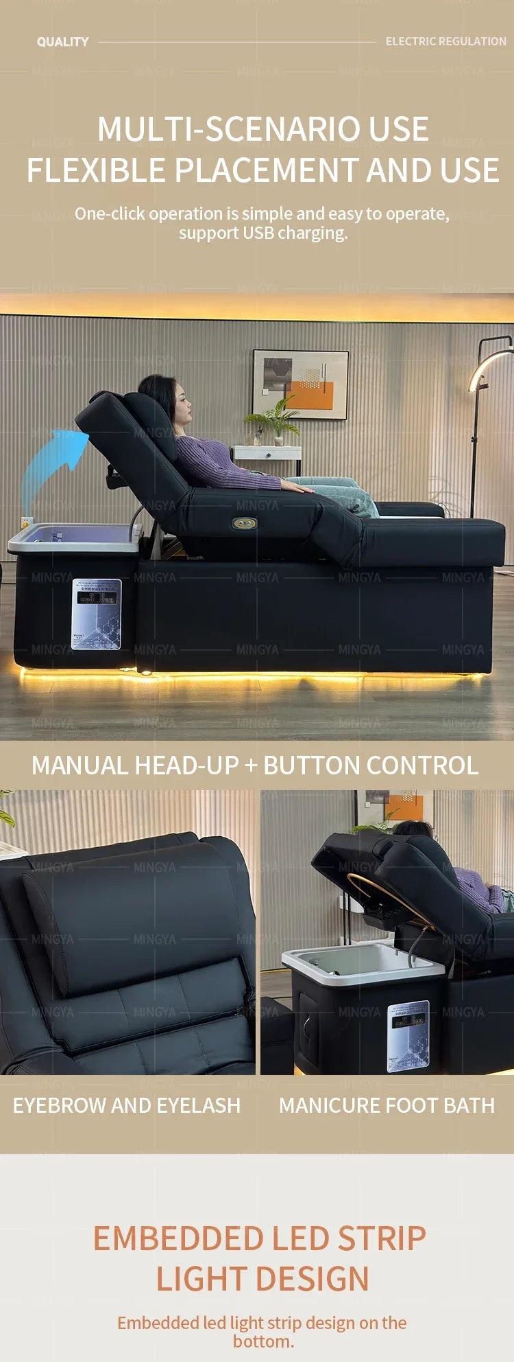 Massage Shampoo Bed with Back Lift - Professional Salon Spa Station Massage Chairs Tidesmit