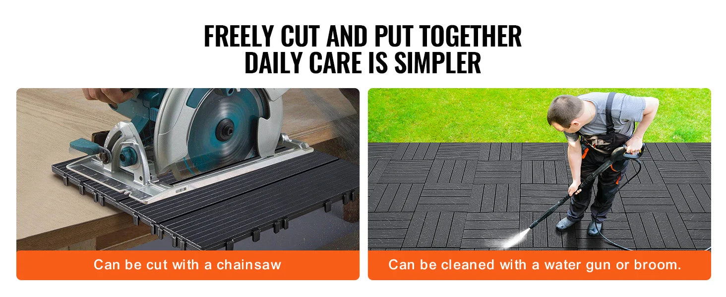 SucceBuy  Interlocking Deck Tiles Plastic Waterproof Outdoor Flooring All Weather Use Patio Floor for Porch Poolside Dark Grey