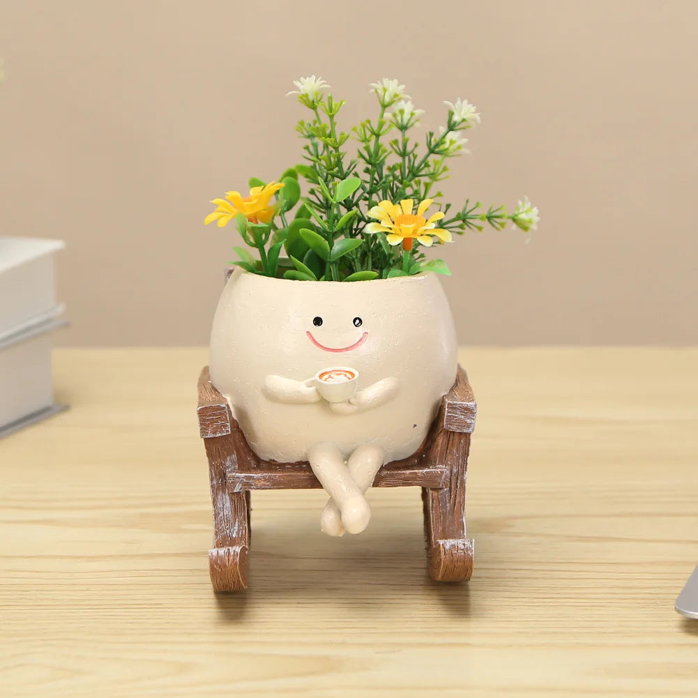 Creative Rocking Chair/Swing Face Planter Pot Flower Pot Succulent Planter Home Garden Supplies for Indoor Outdoor Plants