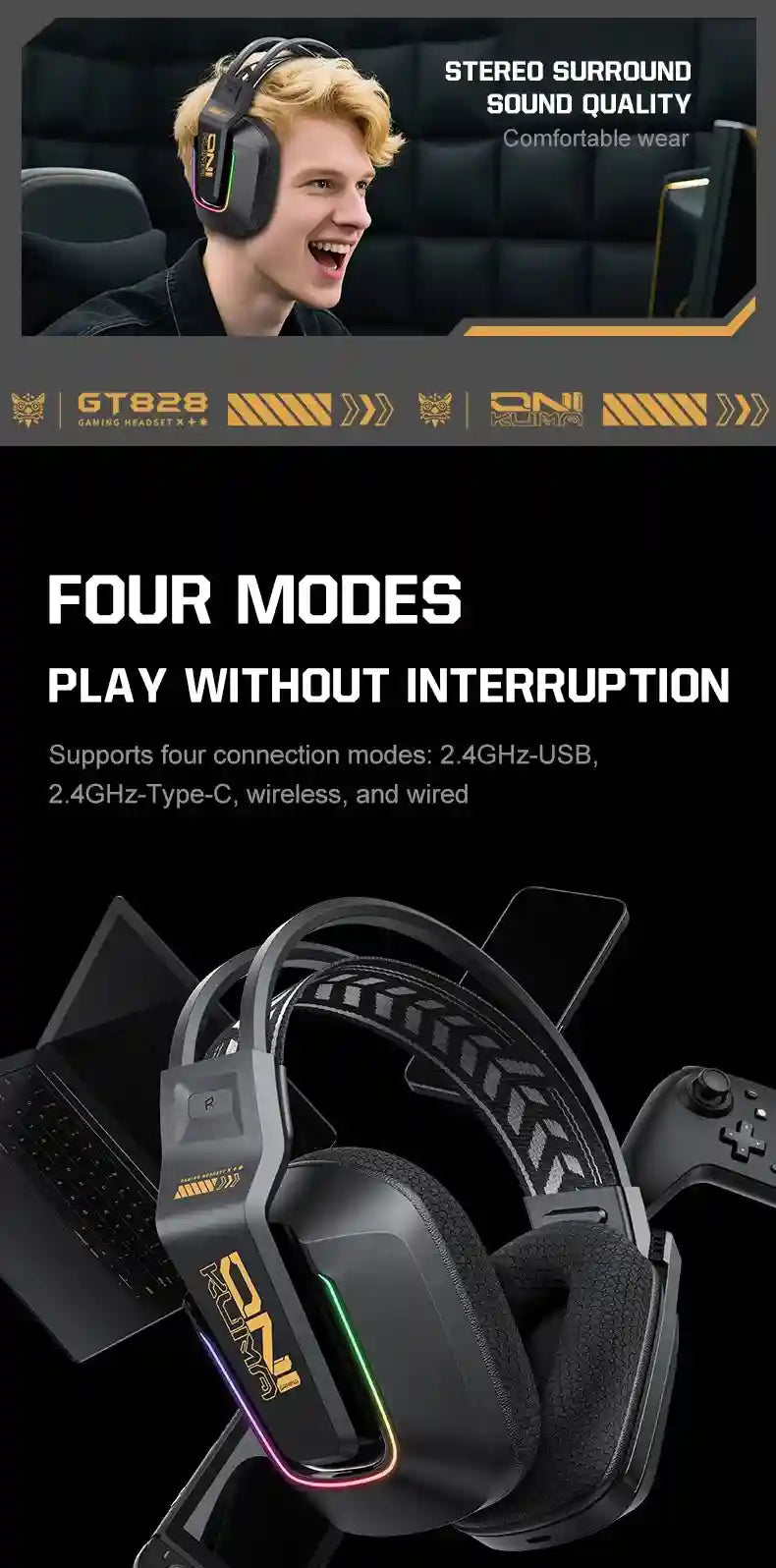 Tidesmit GT828 Wireless Gaming Headset with Low Latency Audio Tidesmit