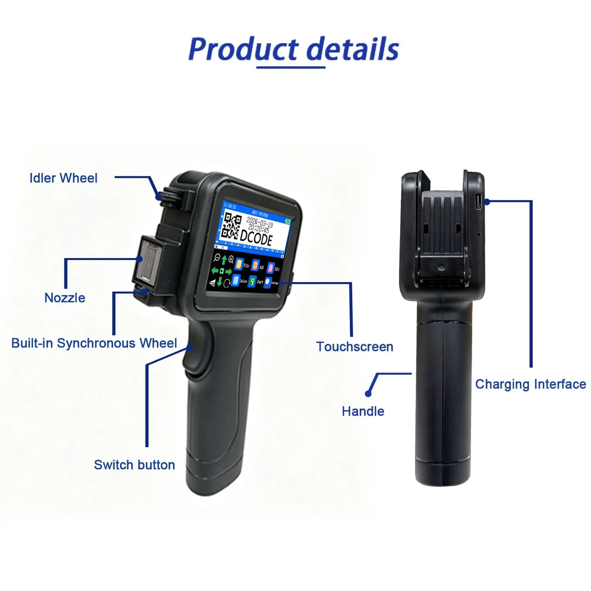DCODE XTMINI 12.7mm Handheld Inkjet Printer Portable Printers Text QR Barcode Batch Number Logo Image Date Printing Machine