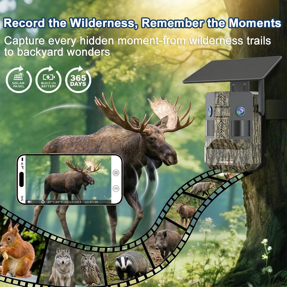 UCON 24MP 4G Solar Trail Camera Dual Screen Outdoor Cellular Trail Camera Dual PIR AI Animal Detection 0.2s Triggered Wildlife