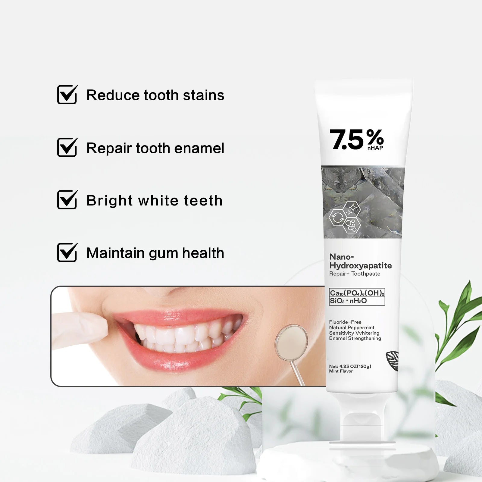 Tidesmit Nano Hydroxyapatite teeth whitening toothpaste for stain removal and fresh breath