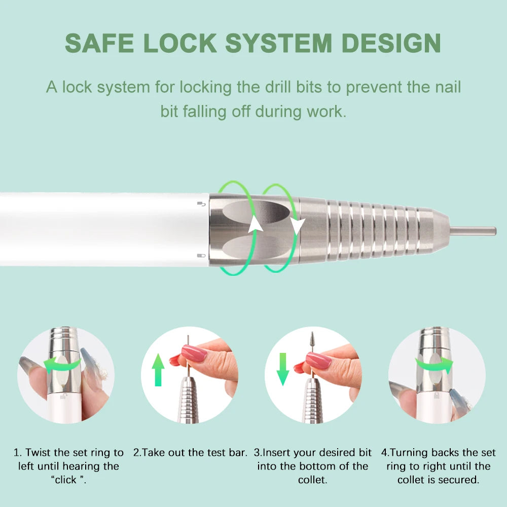 Brushless 35000RPM Portable 2-in-1 Electric Desktop Nail Drill Machine Drilling Manicure Nail Polisher 85w Powerful with Bit Set