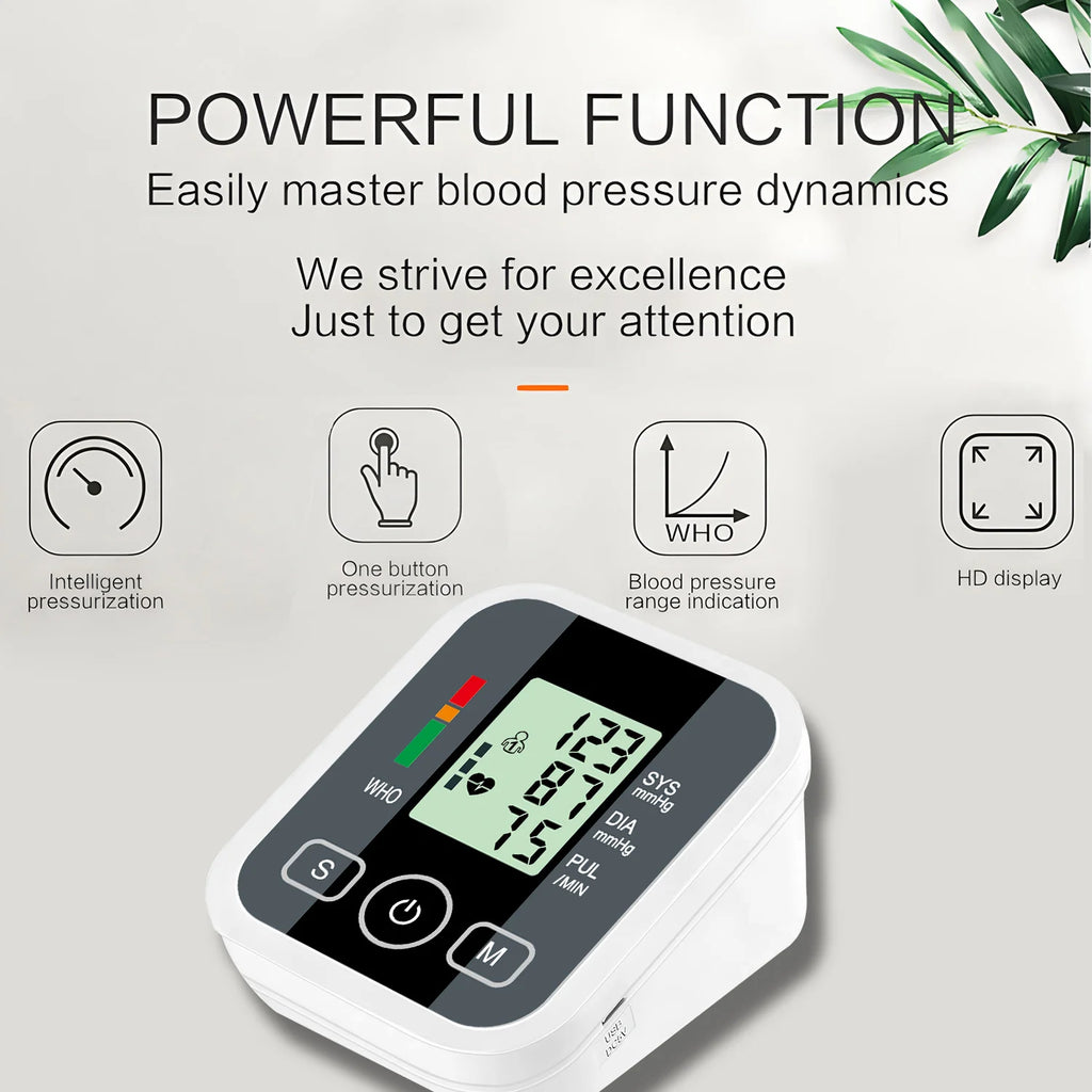 LCD Backlight Digital Upper Arm Blood Pressure Monitor Automatic Home Medical Sphygmomanometer BP Tonometer Heart Rate Meter