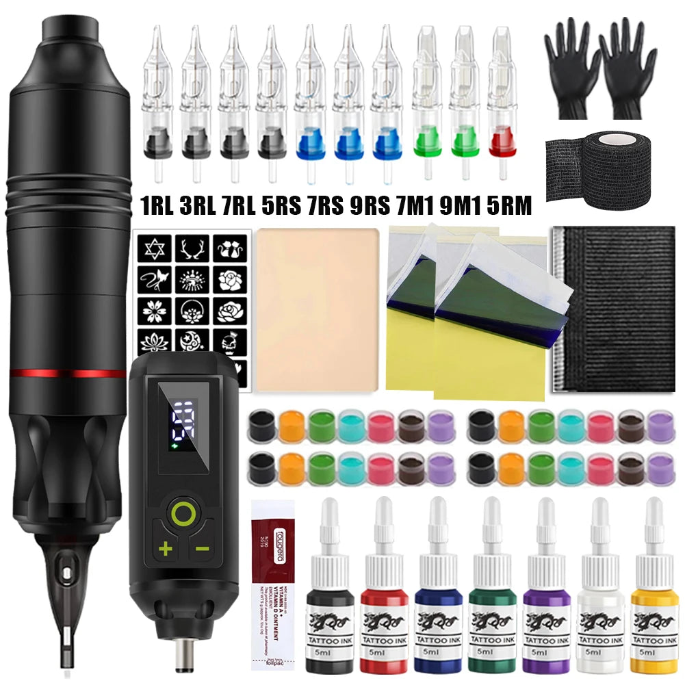 Professional Wireless Tattoo Machine Kit for PMU and Microblading Permanent Makeup Machines 7 Ink Pen Kit 1 Tidesmit