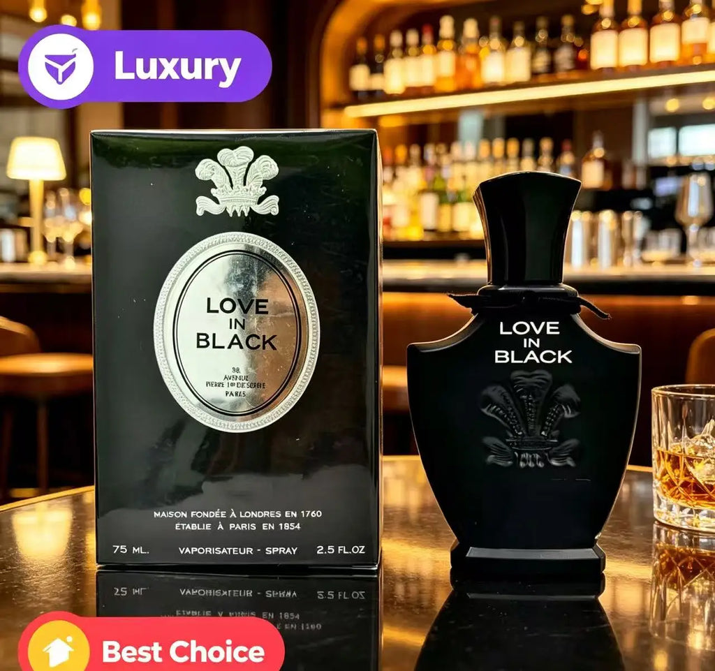 Creed Love In Black EDP: Luxury black perfume bottle for women. Floral, woody long-lasting fragrance, 75ml spray.