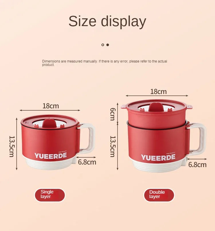 Electric folding pot size display with single-layer and double-layer dimensions