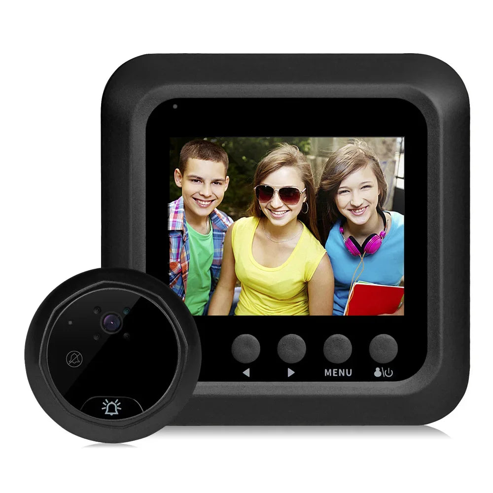 Black 2.4-inch monitor with black round doorbell camera and LCD screen