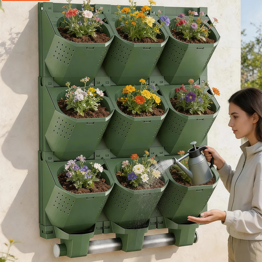 Outdoor Multi-layer Planting Trough Vertical Garden Plant Wall Plastic Planter Modular Planting Box Fence Hanging Flower Pot