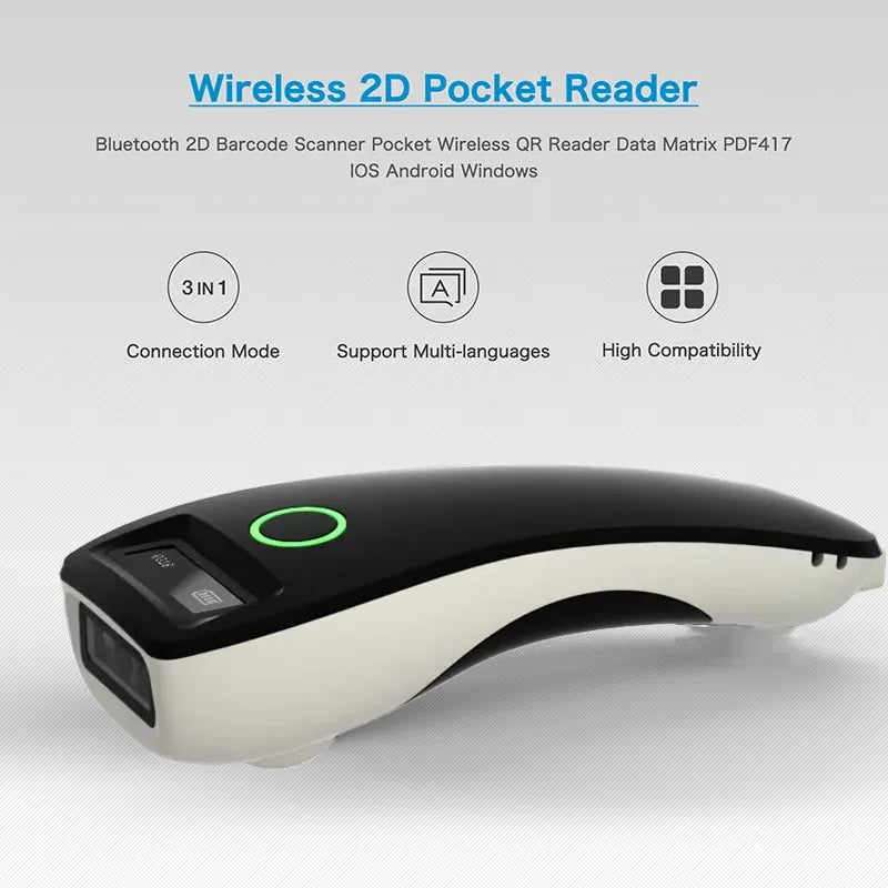 Mini Handheld Portable Barcode Scanner 2.4G Wireless/Bluetooth/USB 1D 2D QR Code Data Matrix PDF417 Reader With Storage Function