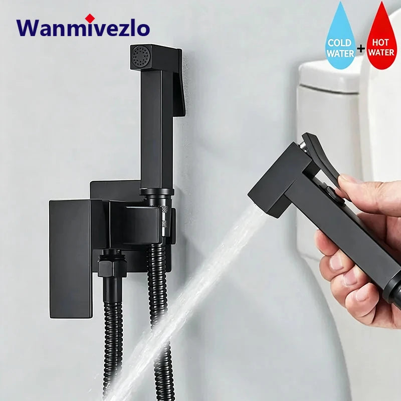 Wall Mounted Bidet Sprayer Kit with Hot and Cold Water,Handheld Toilet Spray Bidet Faucet, Adjustable Pressure Bathroom Cloth Diaper Sprayer for Personal Hygiene & Toilet Cleaning
