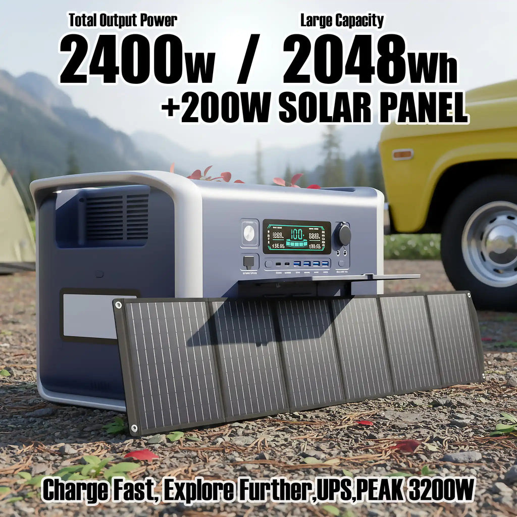 UAPOW 2600W 2048WH Portable Power Station 400W 41V Flexible Solar Panel Camping Lifepo4 Battery Solar Power Supp