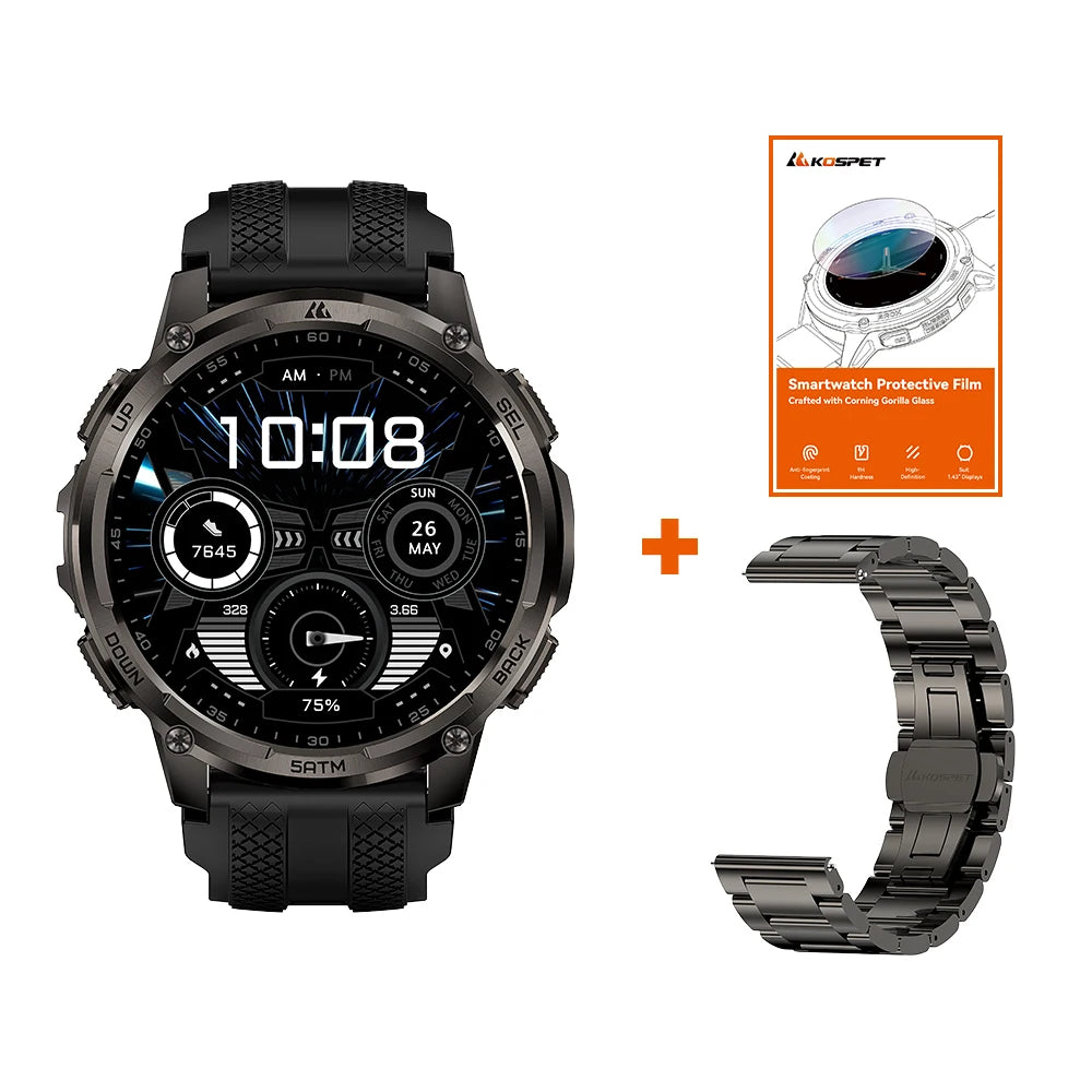 KOSPET TANK T4C Smart & Rugged Watch for Men Military-Grade Body with GPS Health Tracking & On-Wrist Flashlight 5ATM Waterproof
