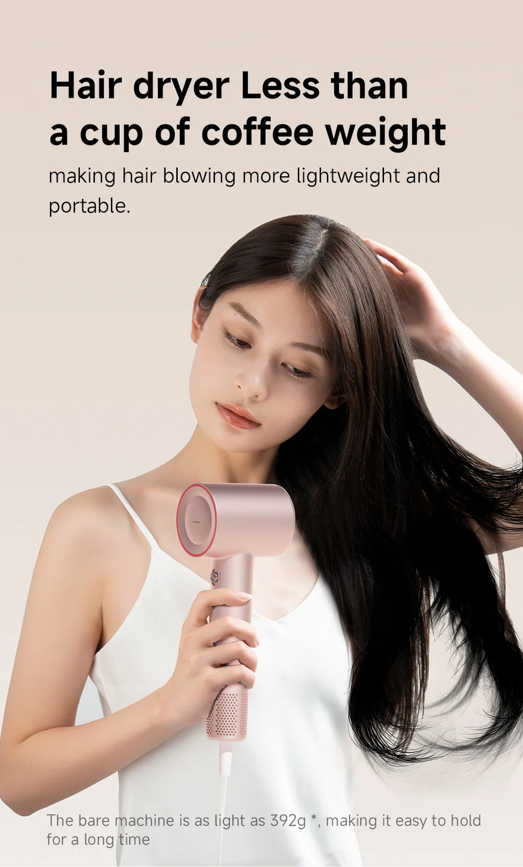 DOCO lightweight rose gold high-speed hair dryer with negative ion technology for smooth, professional styling.