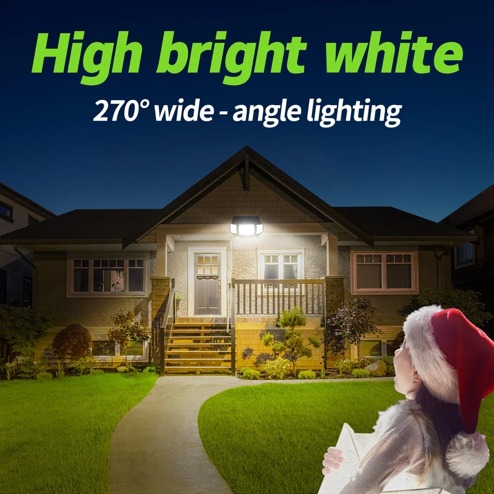 Intelamp Outdoor Solar Lights 4000mAh Battery With Two Motion Sensor 1200LM Bright IP65 Wall Lamp For Garden Yard Path Garage