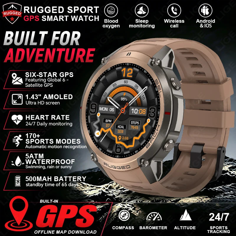LIGE 5ATM Waterproof GPS Smart Watch Heart Rate Blood Oxygen 500mAh Battery Fitness Outdoor Offline Map Smartwatch Men Women