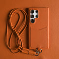 Genuine Leather Samsung Galaxy S24 Ultra Case with Adjustable Lanyard Orange China Mainland Tidesmit