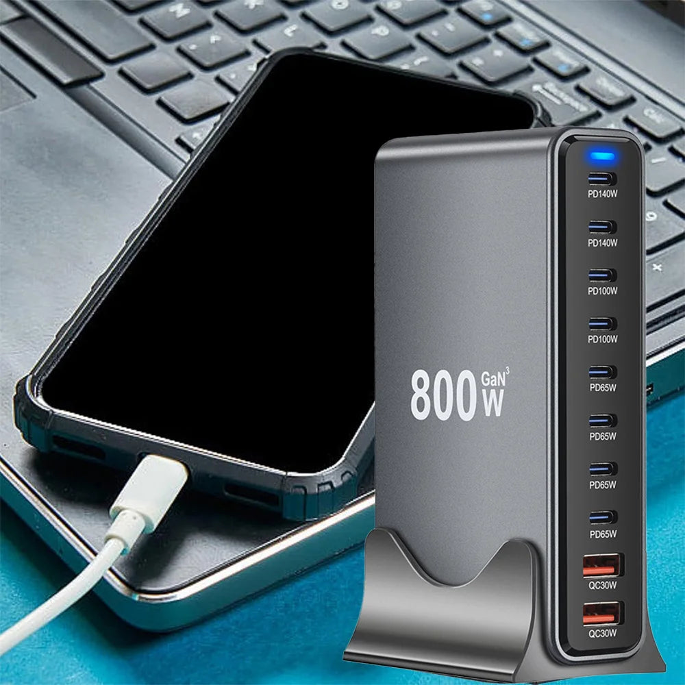 800W 10-Port USB-C Desktop Charging Station - Multi-Device Power Hub Tidesmit