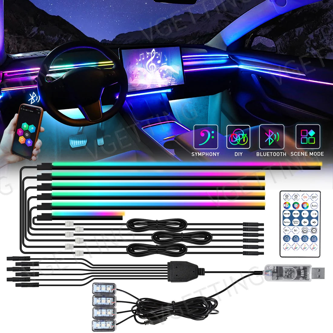 Tesla Interior LED Ambient Lights 10-in-1 RGB Kit - App Controlled Tidesmit