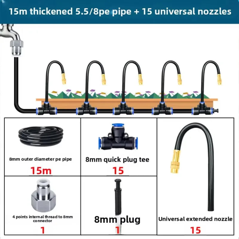 Kit Rotating Copper Nozzle Watering Irrigation Patio Misting Cooling System 8mm PE Pipe Universal Automatic Irrigation Sprinkler