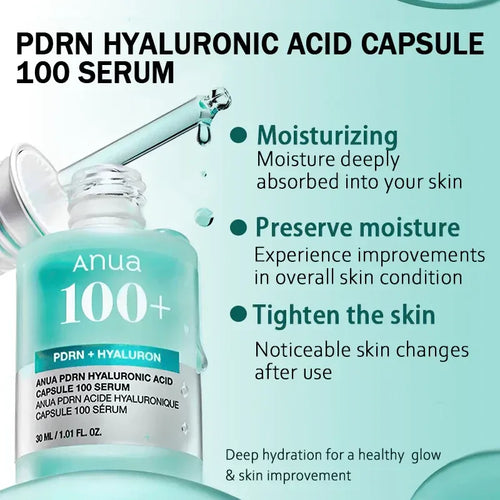 Anua hyaluronic acid capsule serum bottle with glass dropper, teal blue
