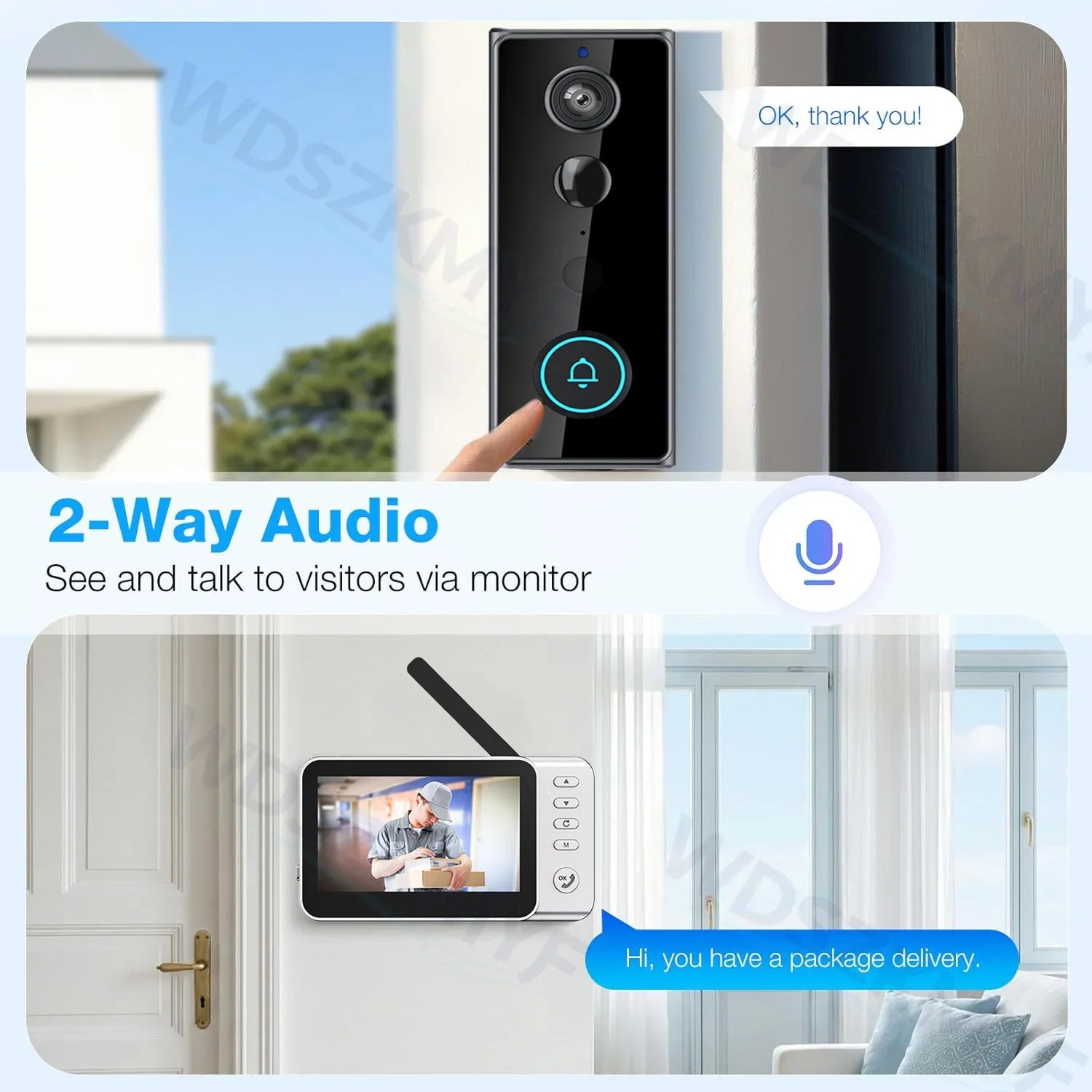 New Waterproof Wireless Doorbell Camera 4.3in IPS Screen Active Wake-Up Video Intercom Doorbell 1080P Home Security Door Bell