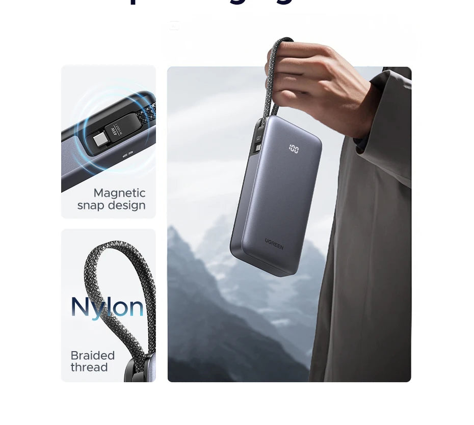 20000mAh Fast Charging Power Bank 45W with Integrated USB-C Cable Tidesmit