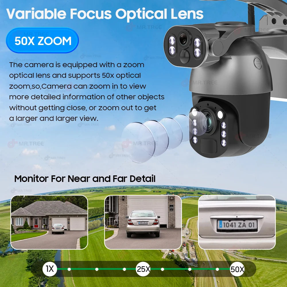 4K 50X Optical Zoom Solar Camera 10MP Dual Lens Home Outdoor 4G Sim PTZ Surveillance WIFI Security AI Auto Tracking CCTV IP Cam