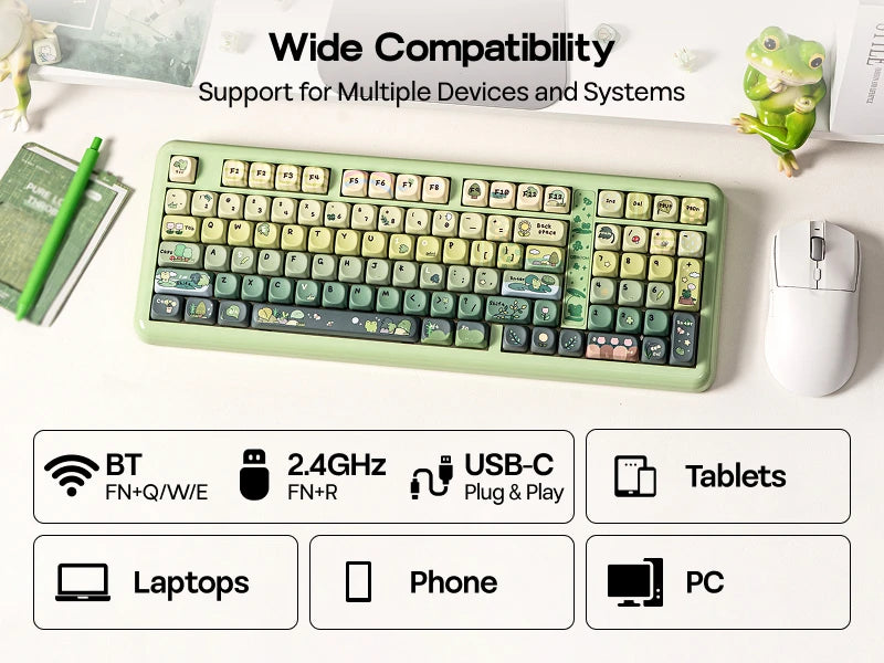 KiiBOOM Phantom98 Lite 96% ANSI US Layout VIA Programmable Gasket Wired/BT/2.4GHz Wireless Mechanical Gaming Keyboard 8000mAh
