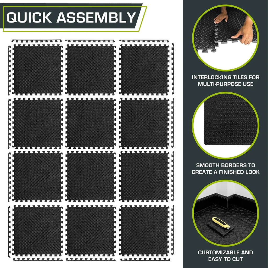 Interlocking Gym Flooring Mats 12Pcs EVA Foam Exercise Tile Set Back Massage Instrument Tidesmit