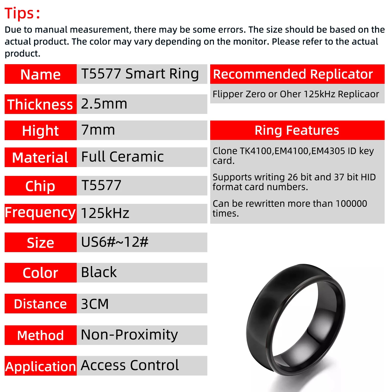 RFID Smart Health Ring T5577 Ceramic 125kHz Access Wearable Tidesmit