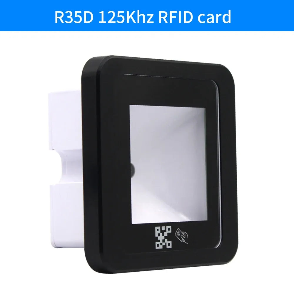Black R35 125kHz RFID reader with front scan window and QR icon