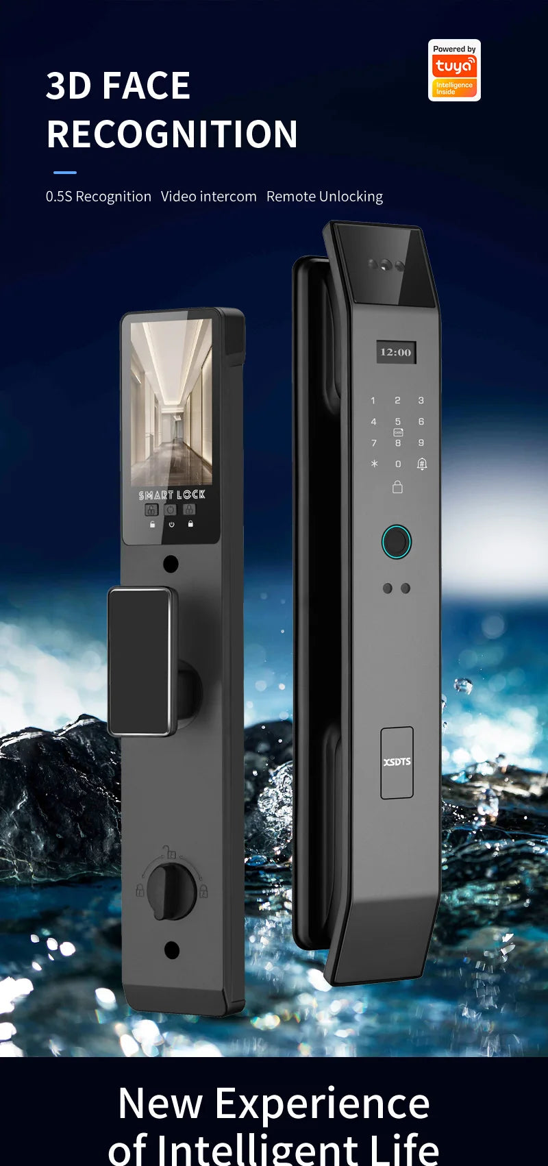 Tuya 3D Face Real-time Intercom Smart Door Lock Biometric Electronic Security Camera Intelligent Fingerprint Password Key Unlock