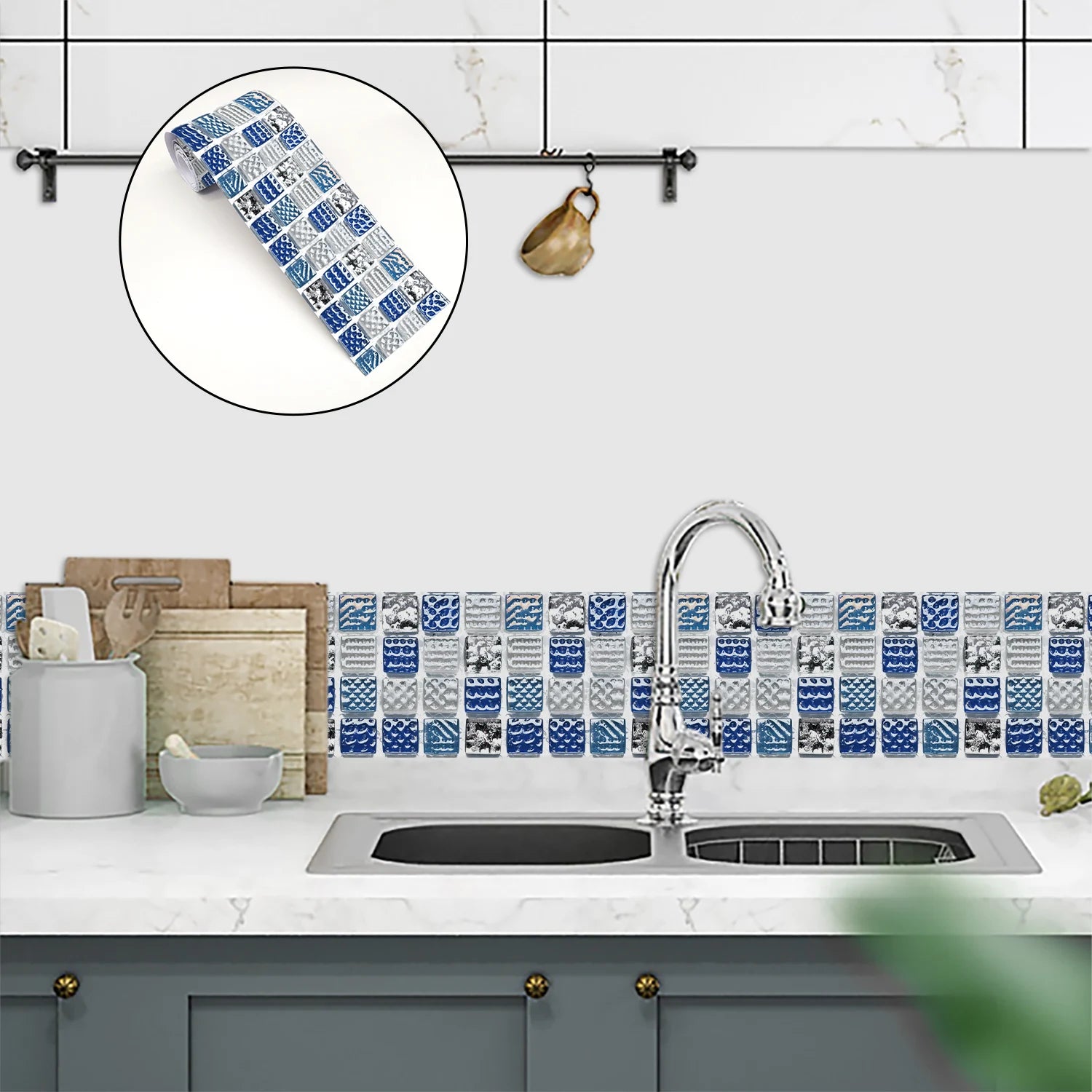 26 Styles 2D Mosaic Tiles Wall Sticker Waist Line Skirting Strip Peel & Stick Bathroom Kitchen Backsplash Home Decor Wall Decals