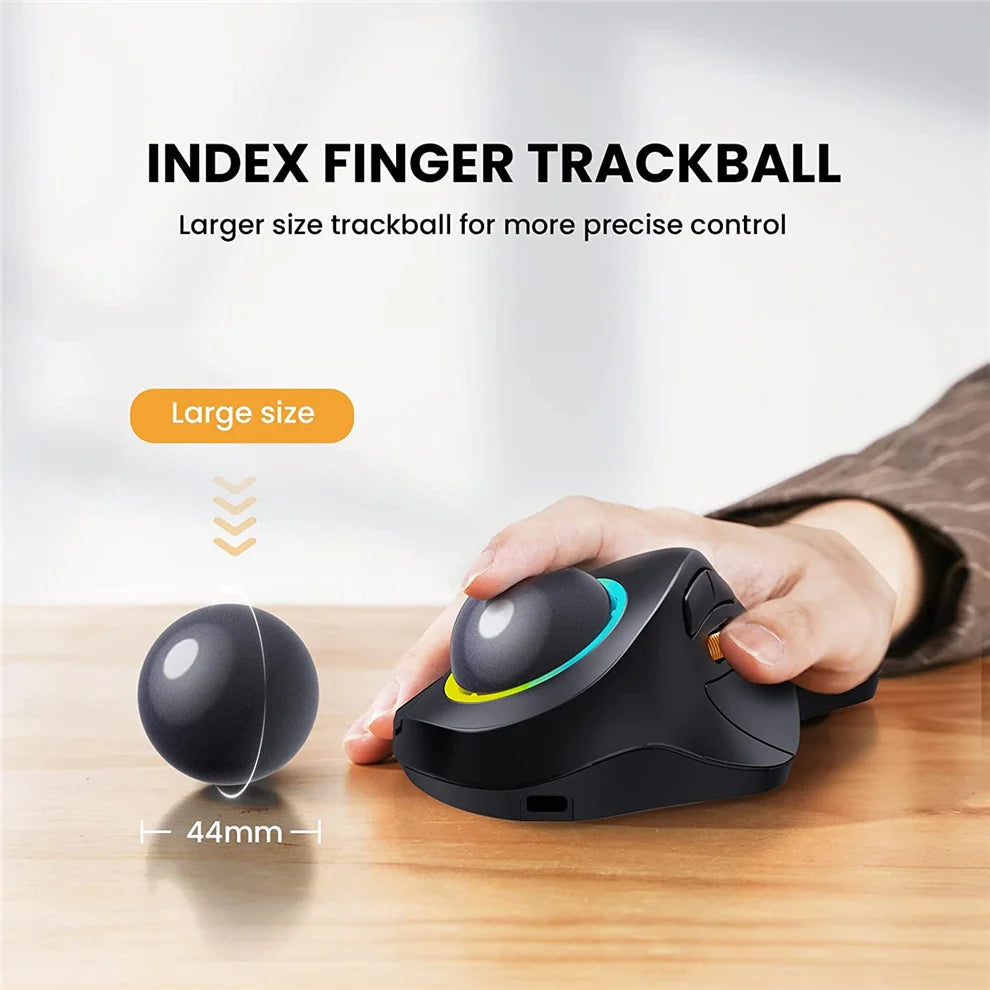 Jomaa RGB Backlit Trackball Mouse Control for Gaming Bluetooth Right Hand Vertical Trackball Mouse for Gamer Windows Mac