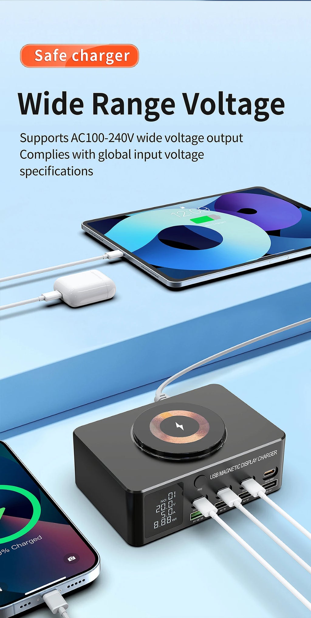 220W GaN USB-C Fast Charger Station for Multi-Device Charging Tidesmit