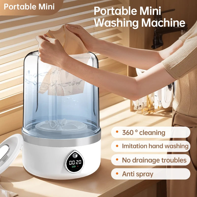 Tidesmit 1.5L portable wireless underwear and socks washing machine with LED laundry bucket, side angle view.