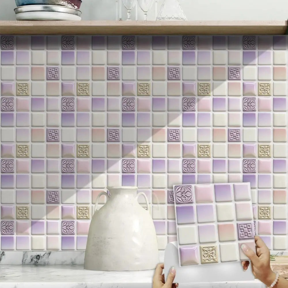 10Pcs Mandala Pattern Backsplash Tile Stickers Multicolor Design Waterproof Peel and Stick Tile Removable Self-Adhesive