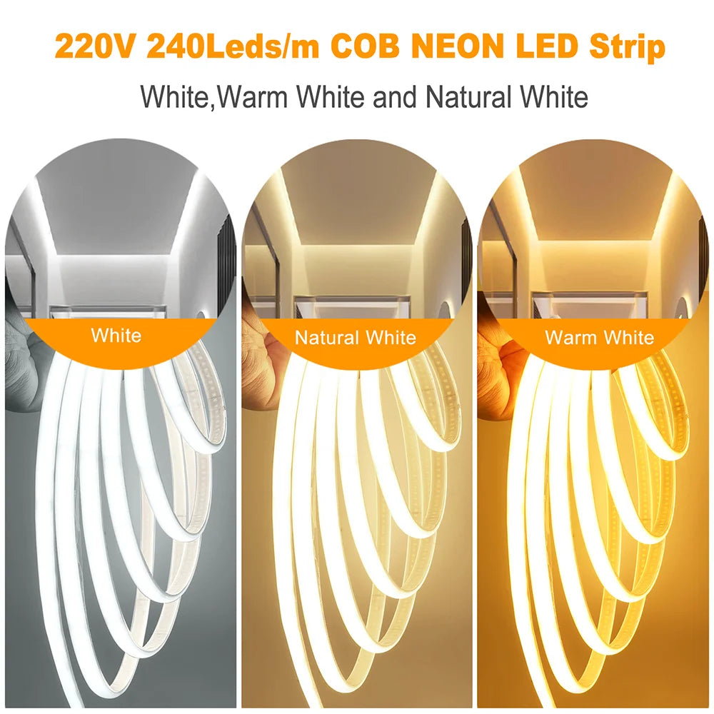 Wall Touch COB LED Neon Strip Light Wifi Bluetooth 23key Remote Control 220V Dimmer Power Kit 5m 10m 20m 40m 0.5m 240LED/m Flex