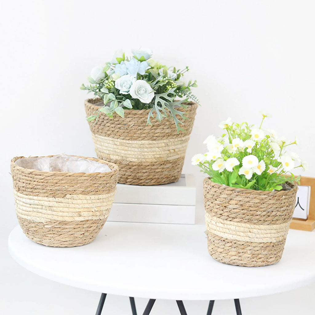 Straw Weaving Flower Plant Pot Basket Grass Planter Basket Indoor Outdoor Flower Pot Cover Plant Containers for Plantable Plants