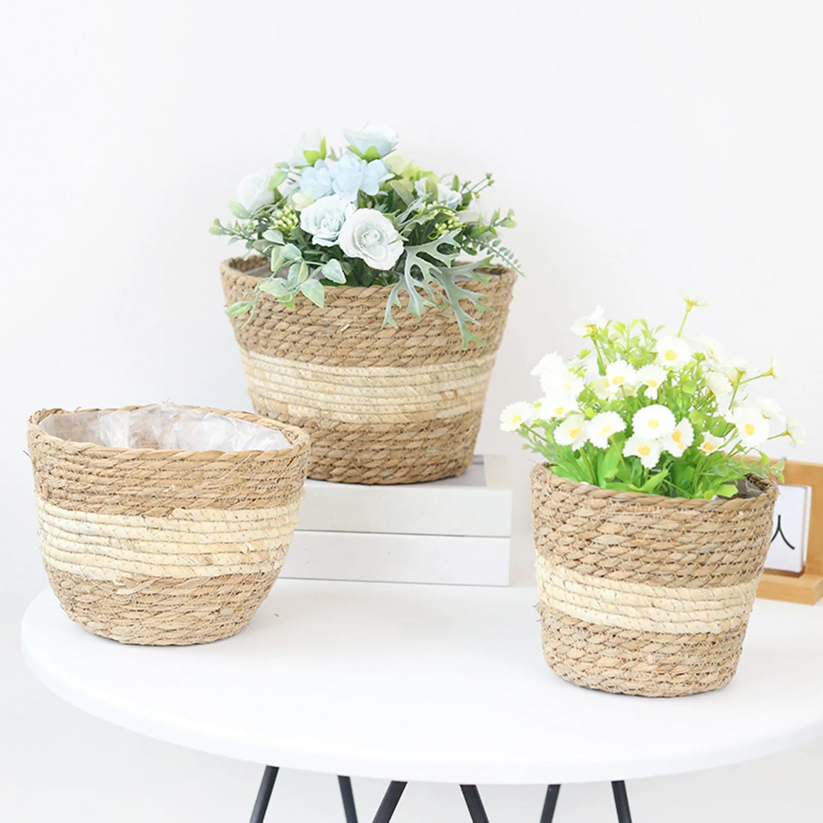Straw Weaving Flower Plant Pot Basket Grass Planter Basket Indoor Outdoor Flower Pot Cover Plant Containers for Plantable Plants