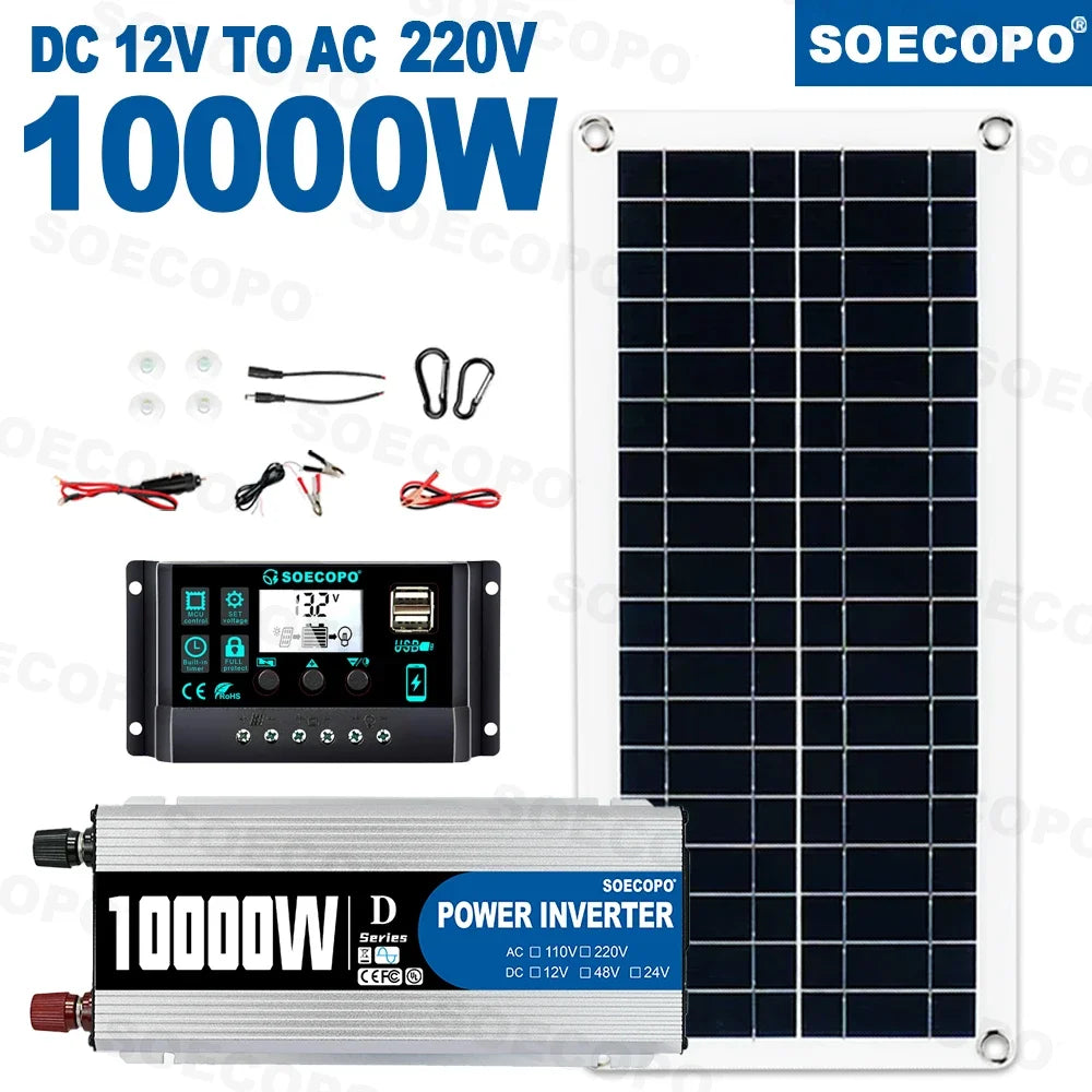 Solar System 10000W Complete Kit 12V To 220V 100A Controller 200W Panel Solar Power Generator for Home/Camping Backup Battery