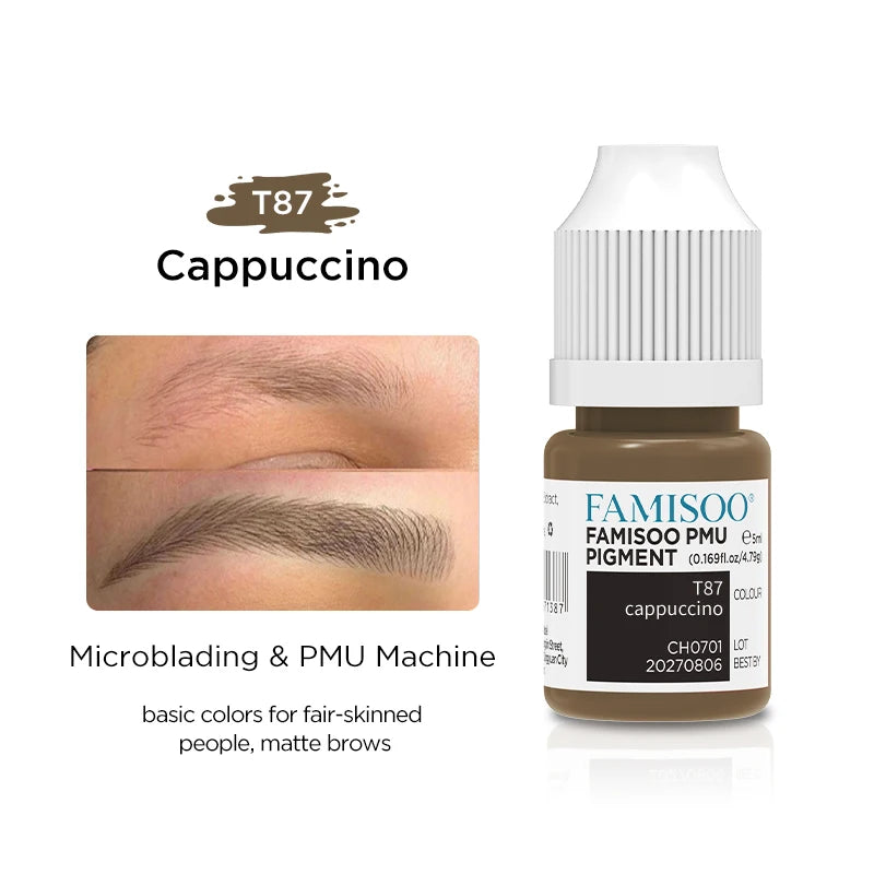 Eyebrow Tattoo Ink - Professional 5ml Microblading Pigment for PMU Machines Permanent Makeup Machines T87 Cappuccino Tidesmit
