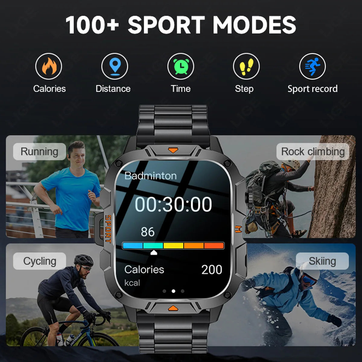 2026 New Military Grade Smart Watch Men 1.96" AMOLED Screen 5ATM Waterproof Sports Fitness Tracker BT Call Smartwatch