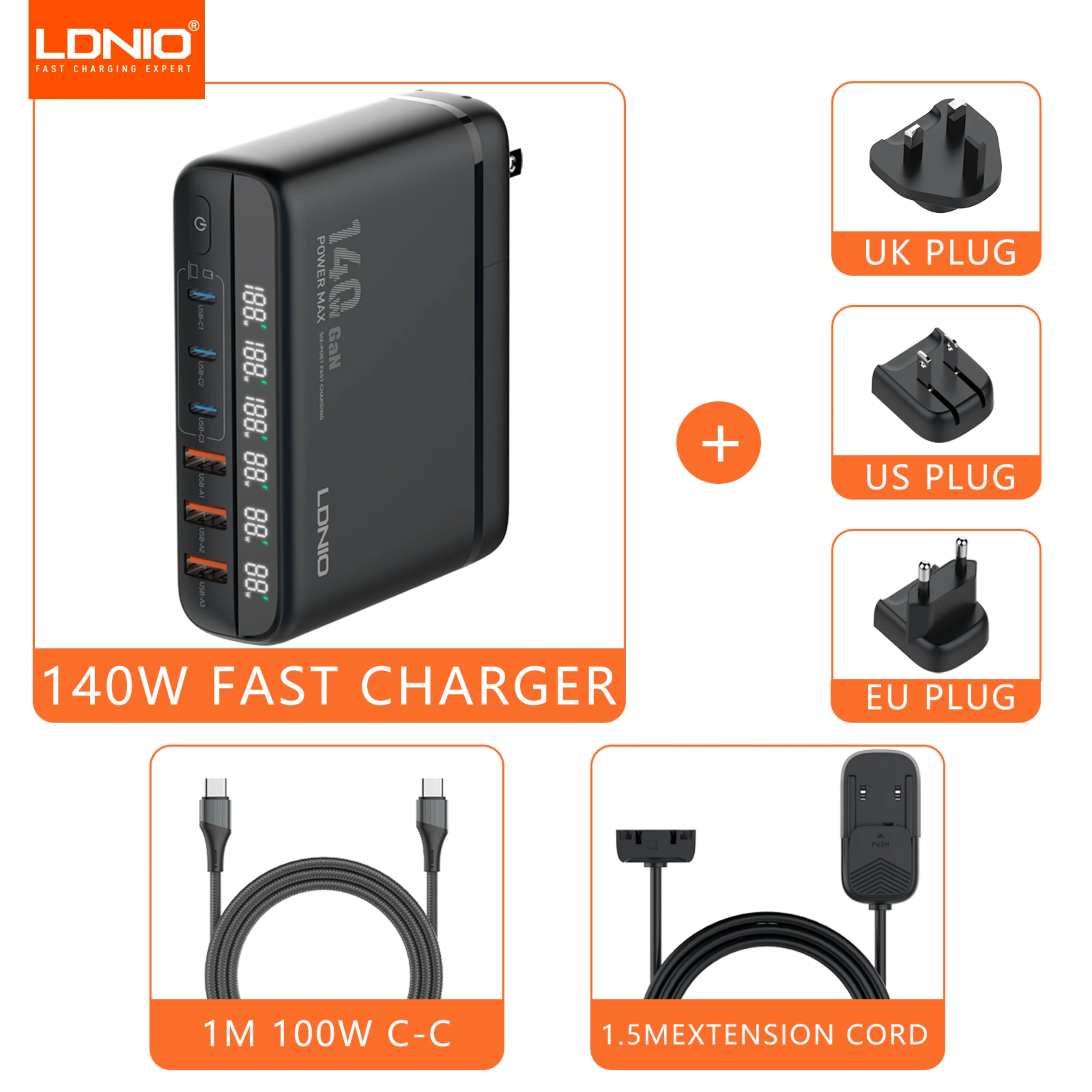 140W GaN USB C Charger Block LDNIO Type-C PD Fast Charger Universal Travel Adapter For iPhone Samsung iMac MacBook Laptop Switch